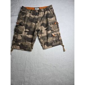 Decibel Mens Camo Cargo Shorts Size 36 Ripstop Cotton Orange Trim